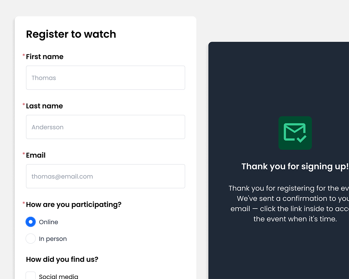 Invitation form that triggers an email invite